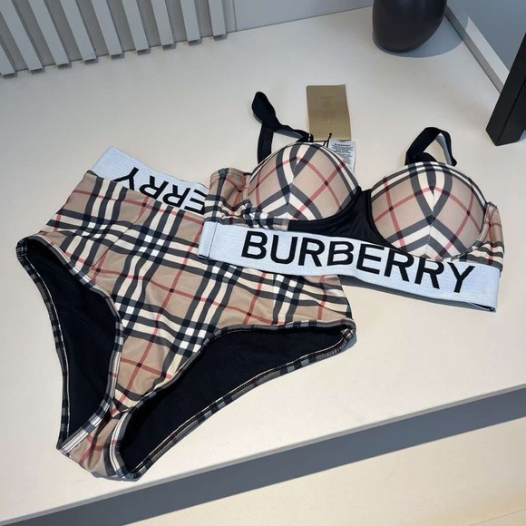 Burberry Beige and Black Plaid Bikini Set - Picture 2 of 8